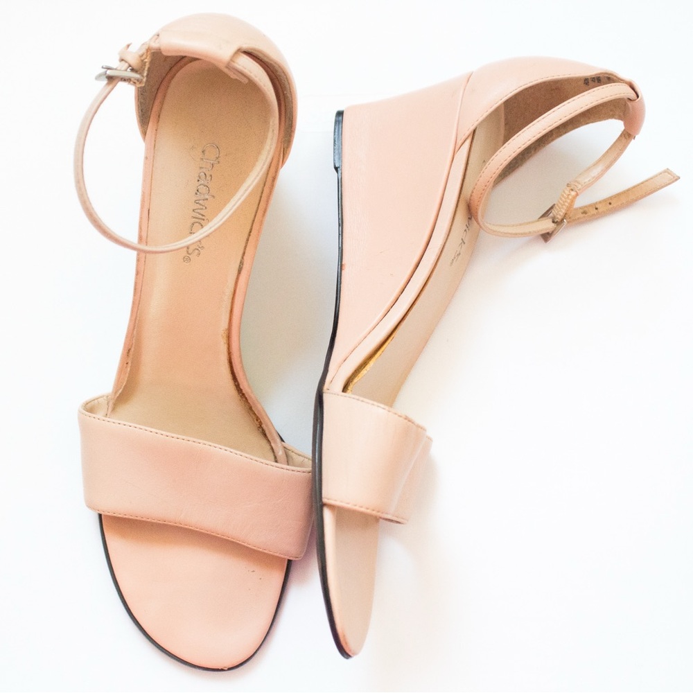 Chadwicks Nude Open Toe Sandal Wedge Heels | Size 8.5